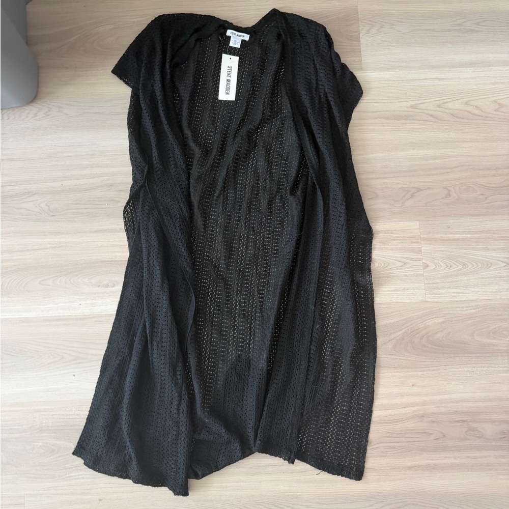 NWT Steve Madden Black Open-Weave Knit Swim Cover Up